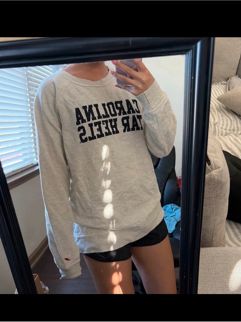 League Heather Gray Crewneck with Black Text - Carolina Tar Heels